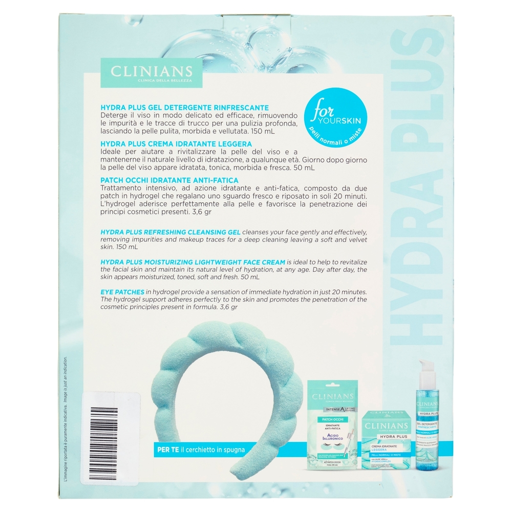 Clinians Hydra Plus Crema Idratante Leggera 50 mL + Gel Detergente Rinfrescante 150 mL + Patch Occhi